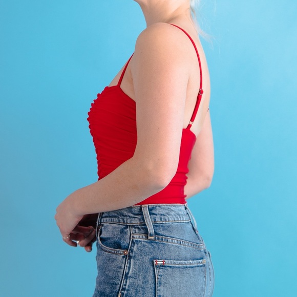 Red Ruched Bodysuit from Revolve Small - Picture 5 of 6
